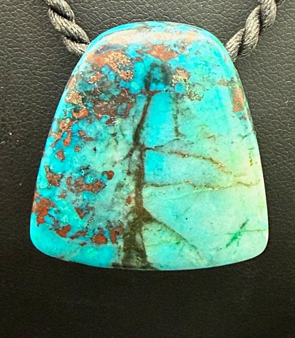 Vintage Natural Chrysocolla Matrix Focal Slider Pendant Necklace Earthy Boho